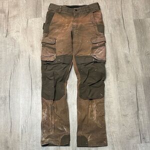 Carhartt Brown/Tan Double Knee Pants - Distressed - 32 x 34